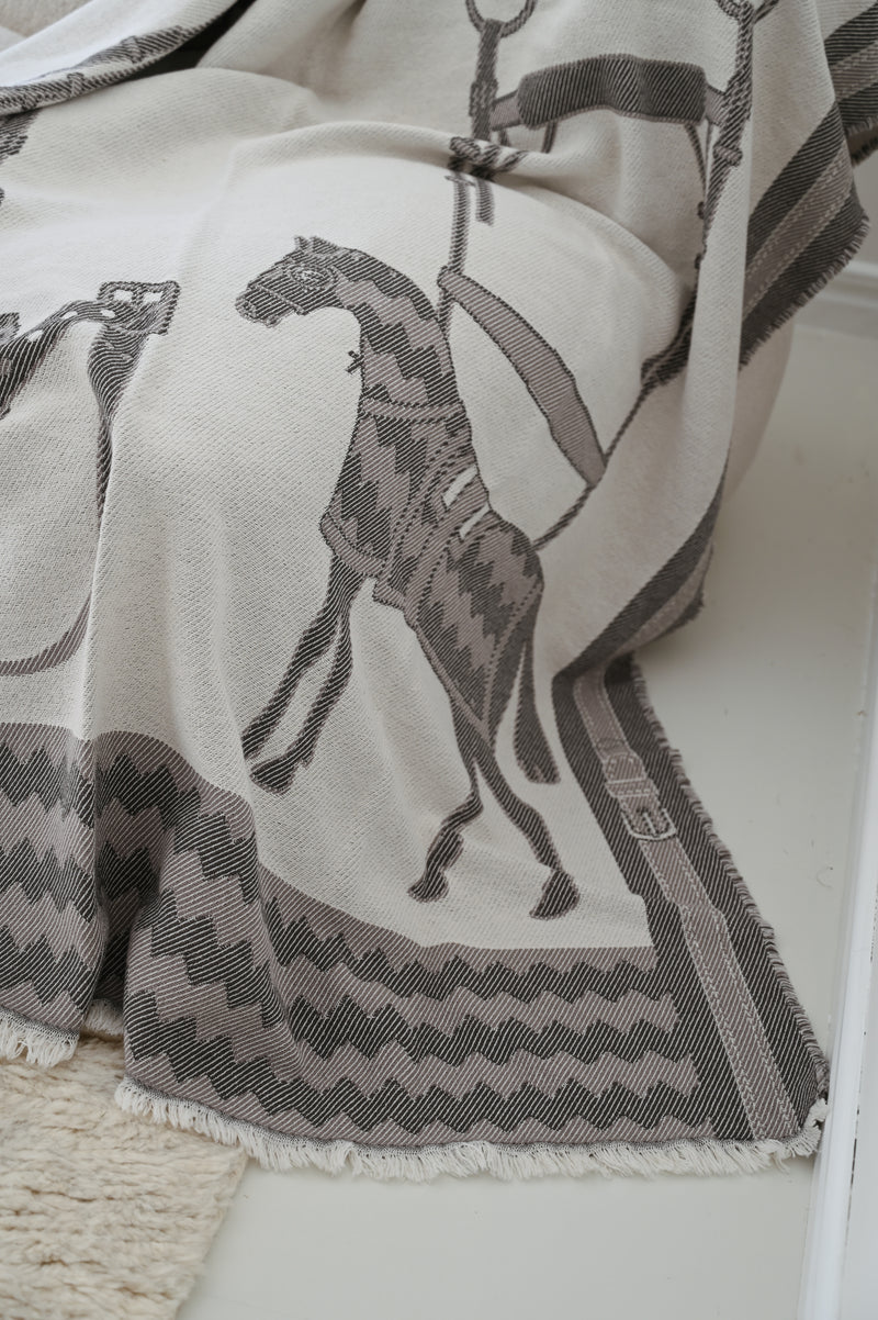 Cotton Jacquard Equestrian Blanket Taupe