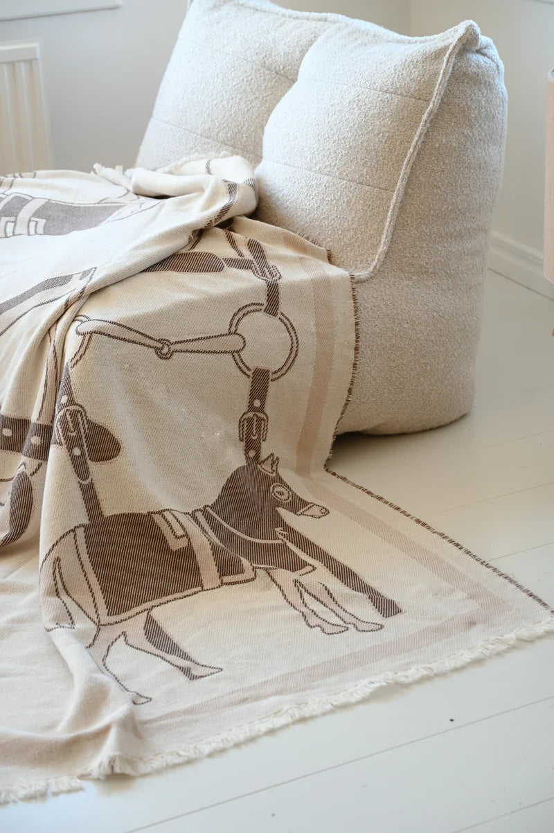 Cotton Jacquard Equestrian Blanket Cream
